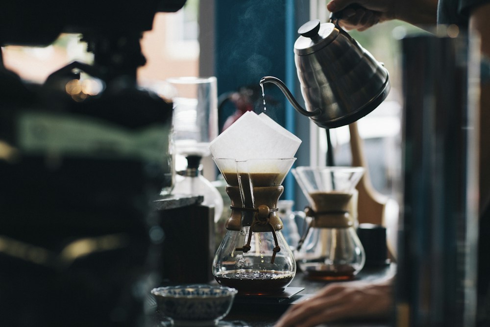 Fresh coffee brewing at an independent coffee shop